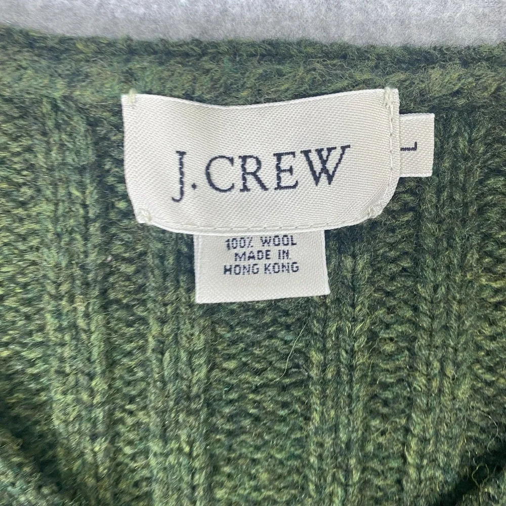 J. Crew V-Neck Sweater Mens Large Green Wool Ribbed Knit Long Sleeve Pullover